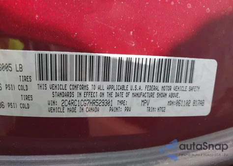 2017 Chrysler Pacifica Lx из США, поврежденный, VIN 2C4RC1CG7HR529301